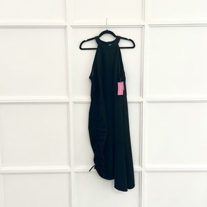 Black midi dress with side ruching